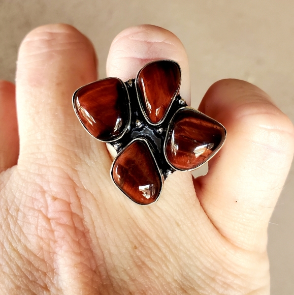 New Red Tiger Eye 925 Silver Ring. - Picture 5 of 16